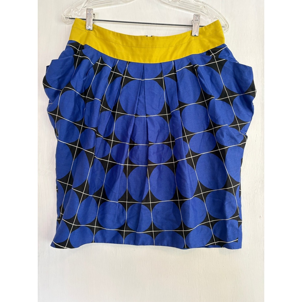 Odille Anthropologie Blue Yellow Geometric Circle Print‎ Mini Skirt Pockets 6